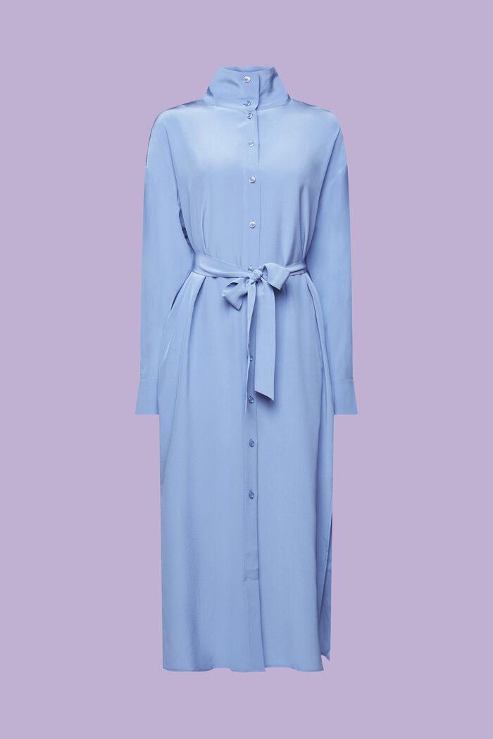 絲質中長款恤衫式連身裙, 淺藍色, detail image number 7