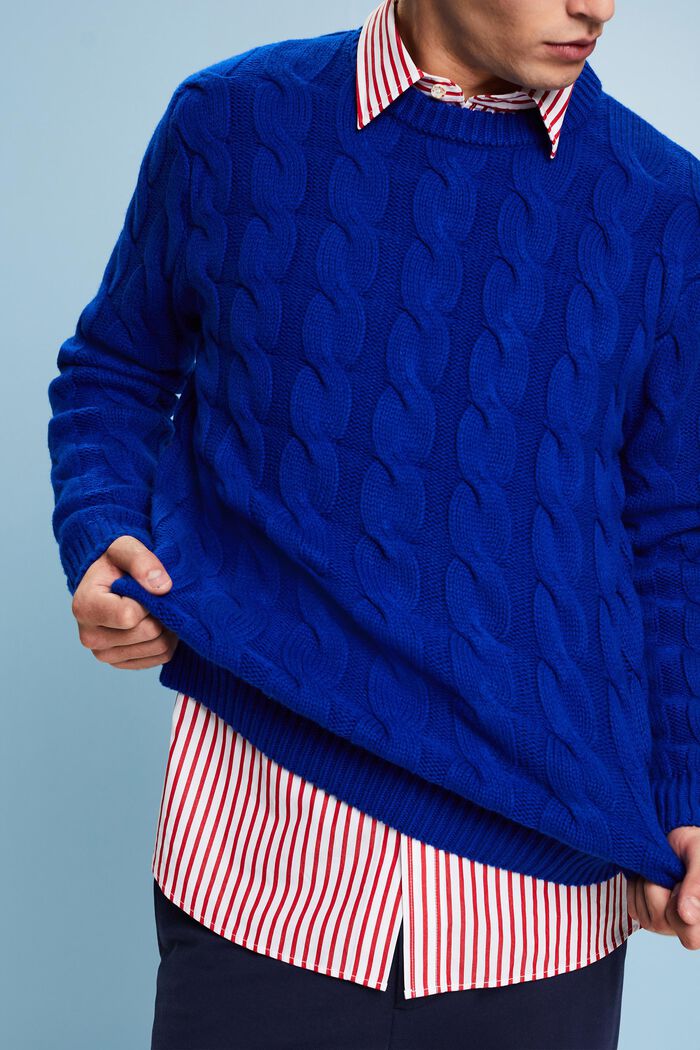 ‌羊毛絞花針織衫, 深藍色, detail image number 3