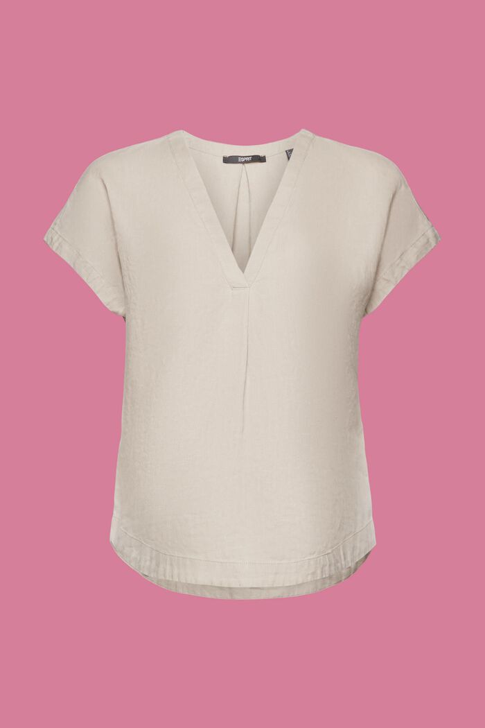 Short sleeve linen blouse, LIGHT TAUPE 2, detail image number 5