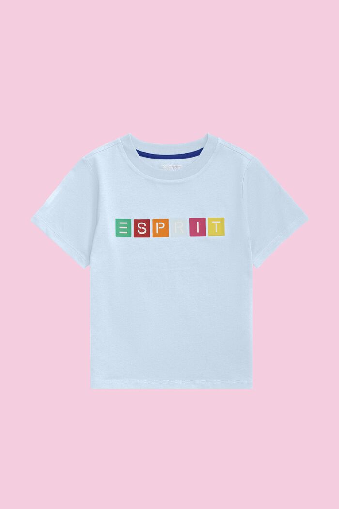 幾何圖案LOGO標誌T恤, 淺藍色, detail image number 1