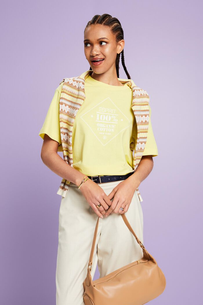 棉質平織布印花T恤, 淺黃色, detail image number 4