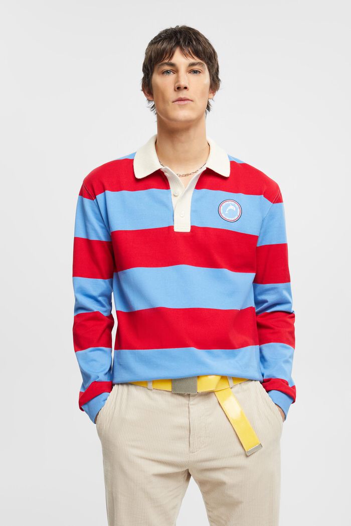 條紋橄欖球POLO衫, 淺藍色, detail image number 0