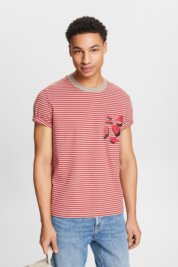Striped Cotton Jersey T-Shirt, DARK RED, detail image number 0