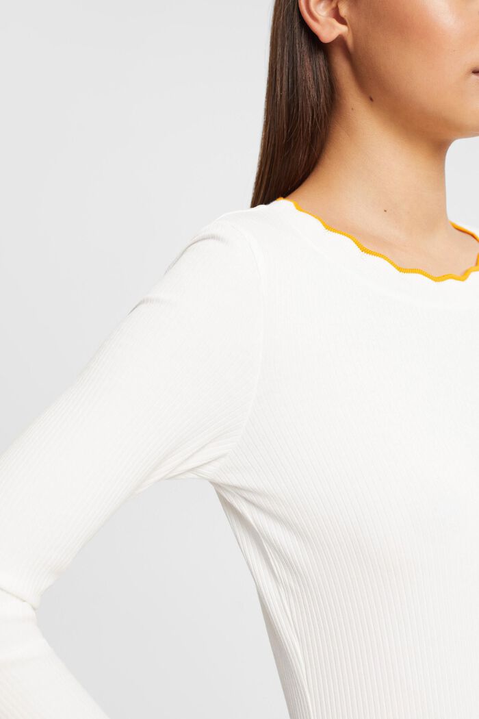 Ribbed long sleeve, stretch cotton, OFF WHITE, detail image number 0