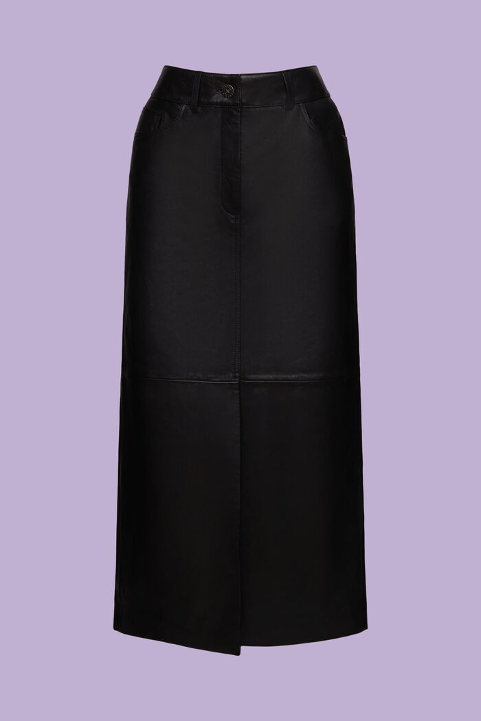 ‌皮革中長款鉛筆半身裙, 黑色, detail image number 8