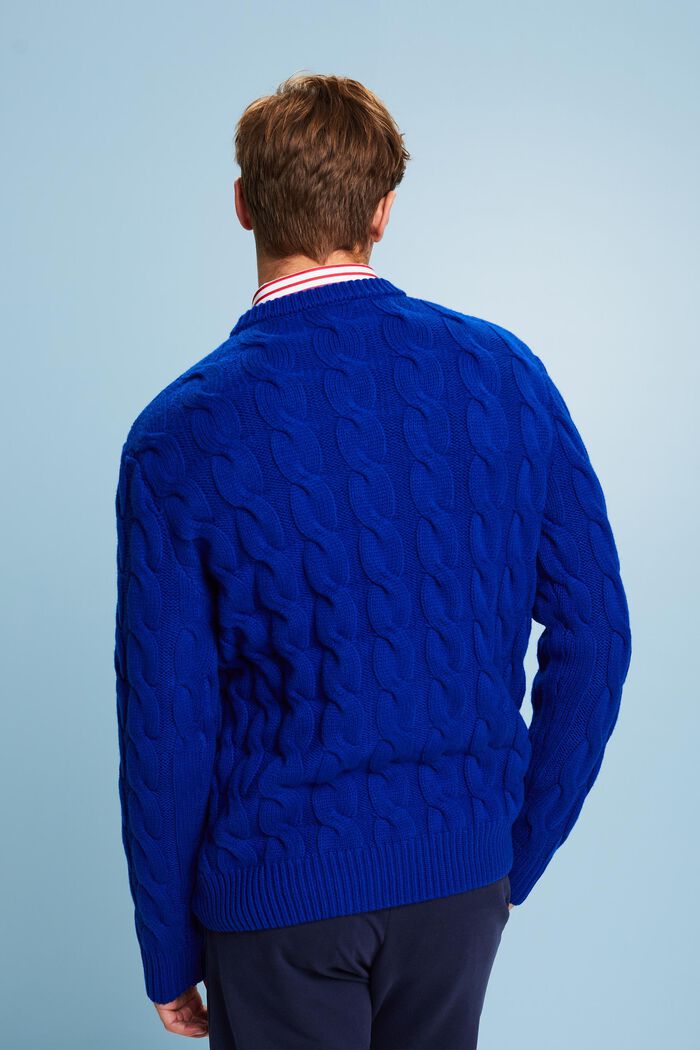 ‌羊毛絞花針織衫, 深藍色, detail image number 2