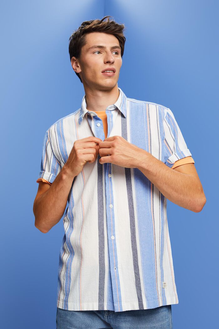 100%純棉條紋短袖恤衫, 藍色, detail image number 0