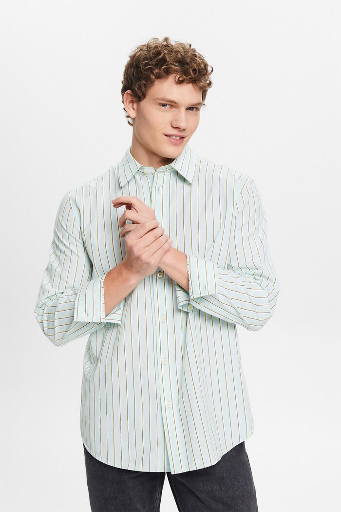 Striped Cotton Shirt, LIGHT AQUA GREEN, detail image number 4