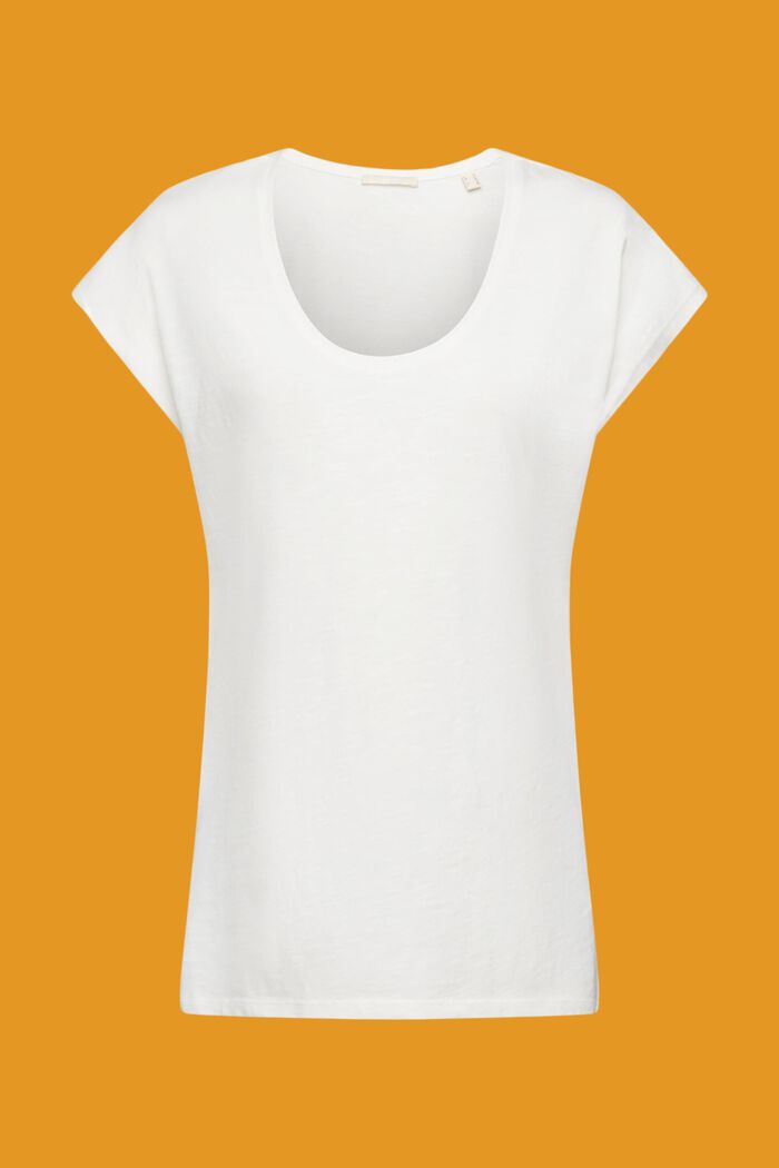 U-neck cotton t-shirt, OFF WHITE, detail image number 5