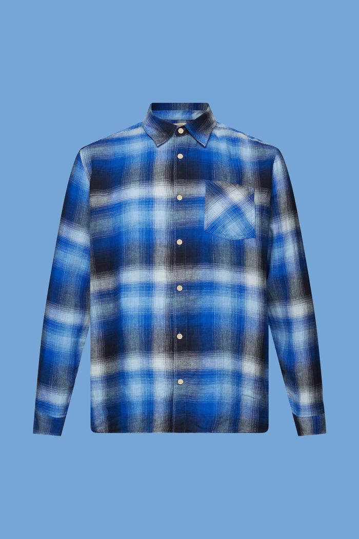 Cotton and hemp blended checquered tartan shirt, BLUE, detail image number 6