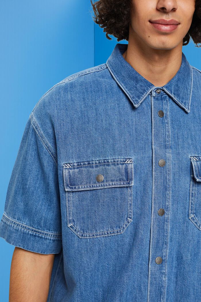 方正版型牛仔短袖恤衫, BLUE MEDIUM WASHED, detail image number 2