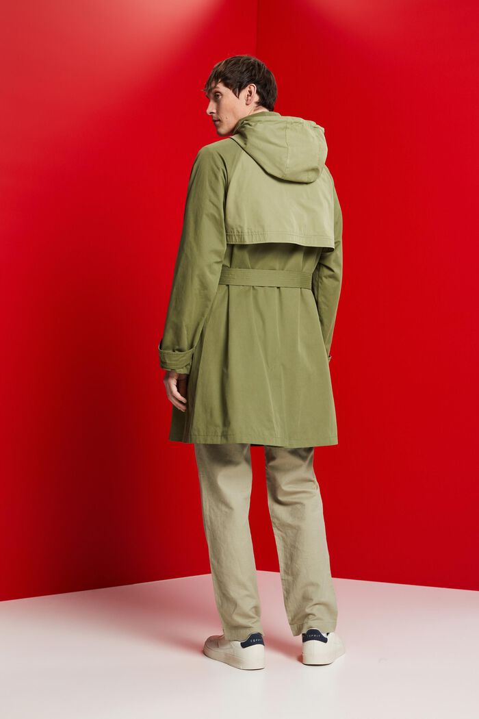 Short, hooded trench coat, OLIVE, detail image number 3