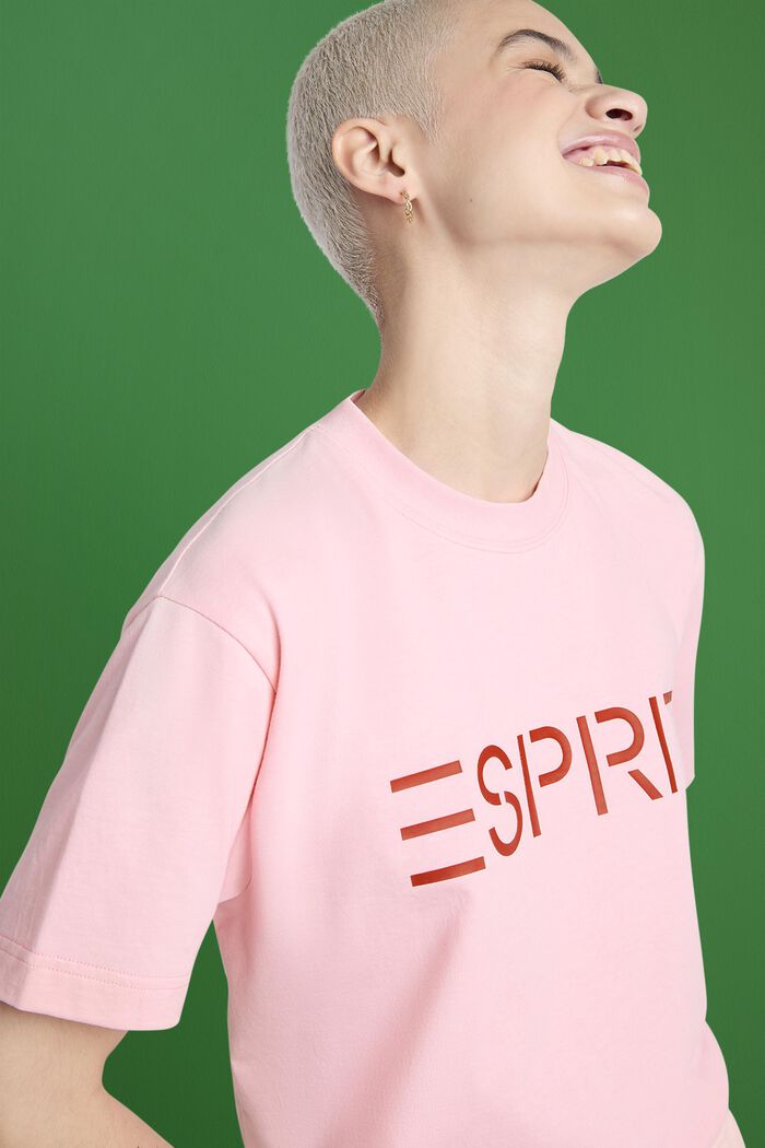 ‌超大廓形棉質平織布LOGO標誌T恤, 淺粉紅色, detail image number 2