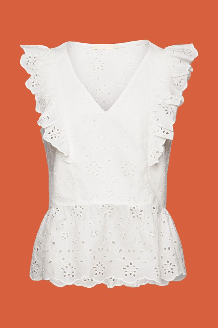 100%纯棉無袖蕾絲女裝恤衫, 白色, detail image number 6