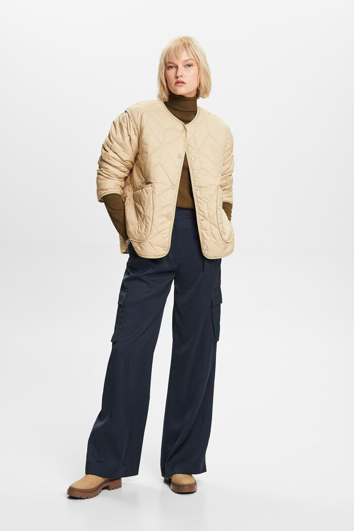 ‌循環再生：泰迪絨襯裡絎縫夾克, 米色, detail image number 4