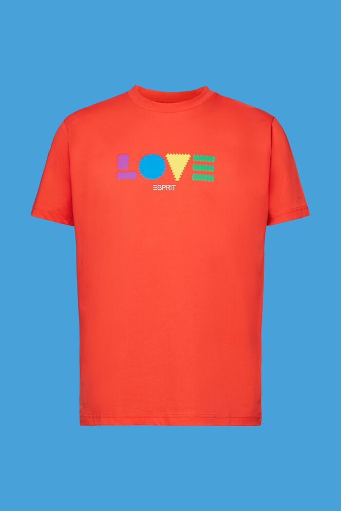 「LOVE」字樣幾何印花有機棉T恤, 橙紅色, detail image number 7