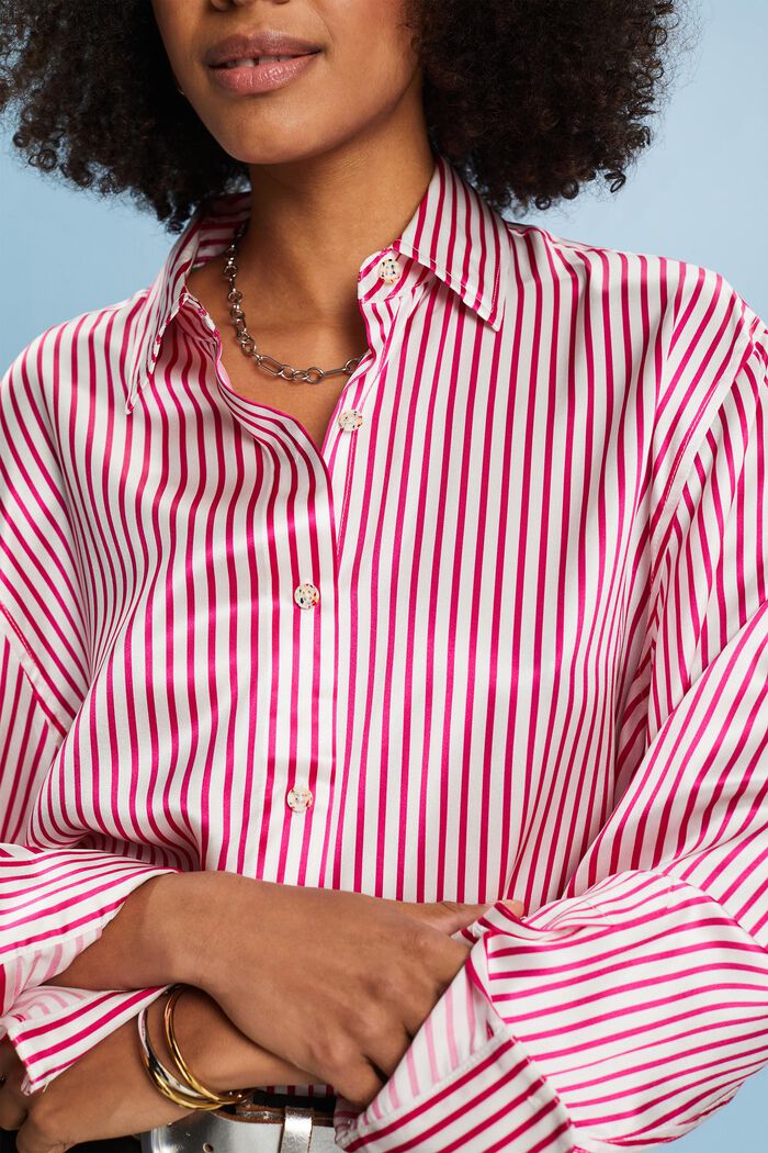 條紋絲質恤衫, 桃紅色, detail image number 3