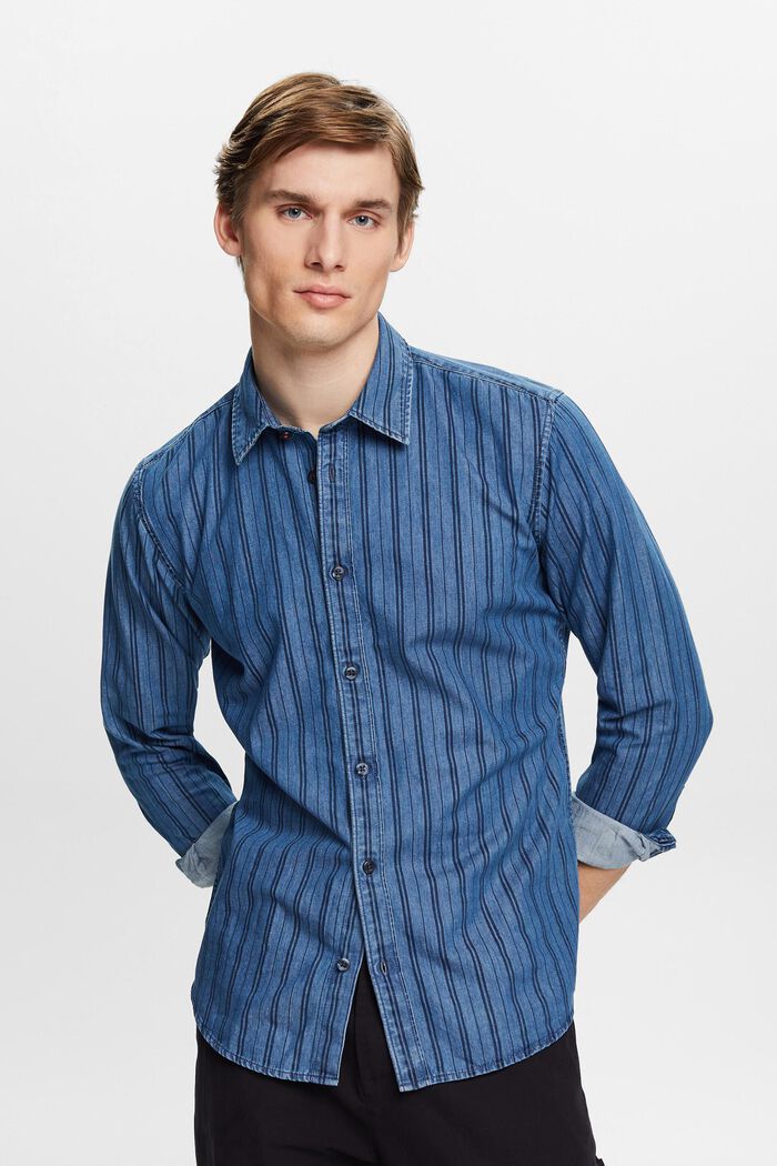 條紋修身牛仔恤衫, 海軍藍, detail image number 0