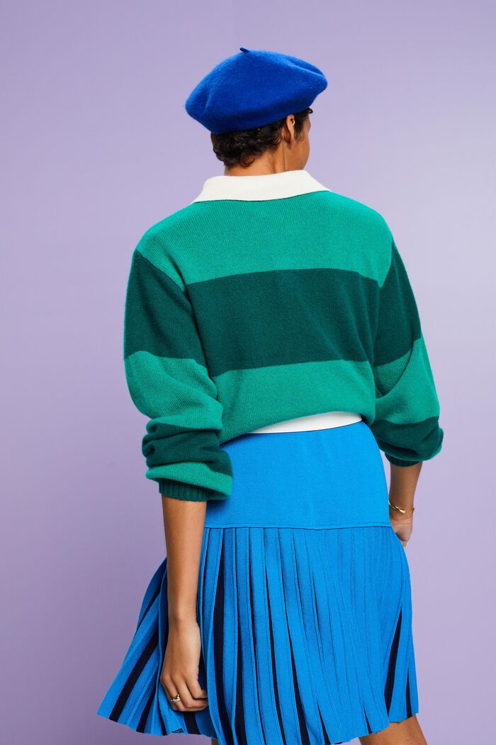 Cashmere Polo Rugby Stripe Sweater, EMERALD GREEN, detail image number 4