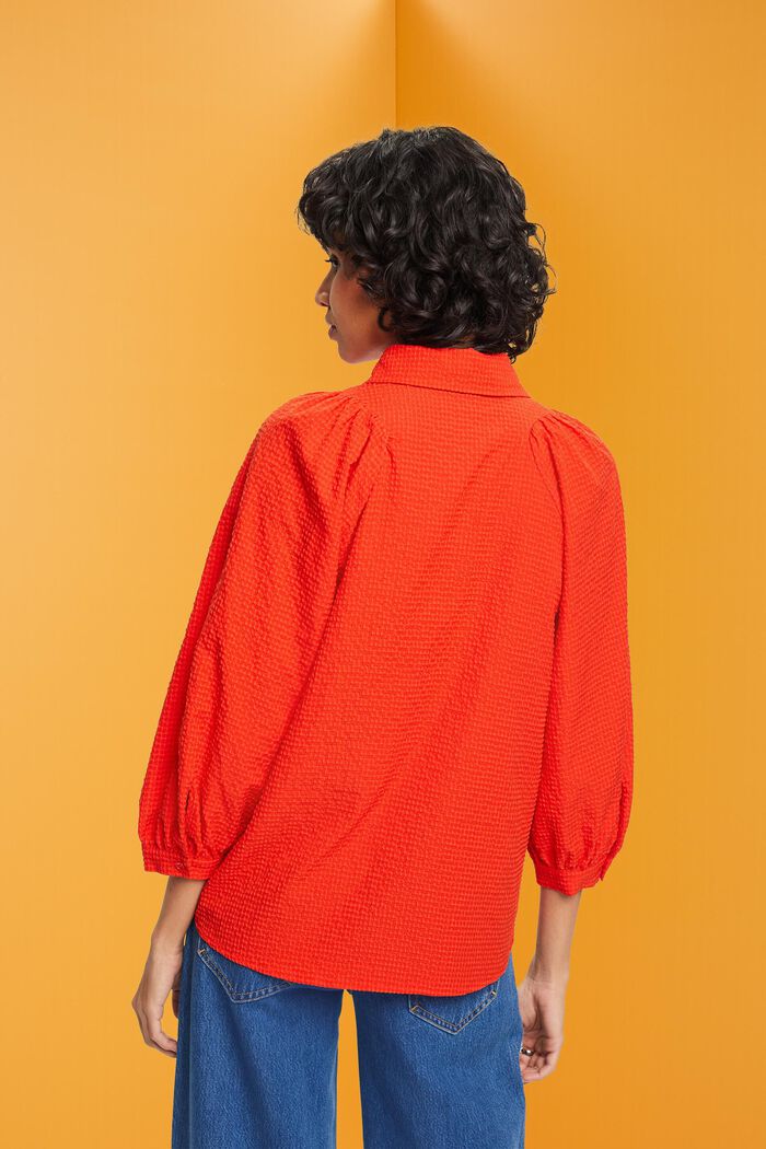 泡泡紗燈籠袖女裝恤衫, 橙紅色, detail image number 3