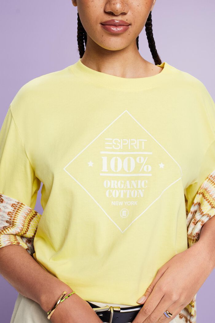 棉質平織布印花T恤, 淺黃色, detail image number 1