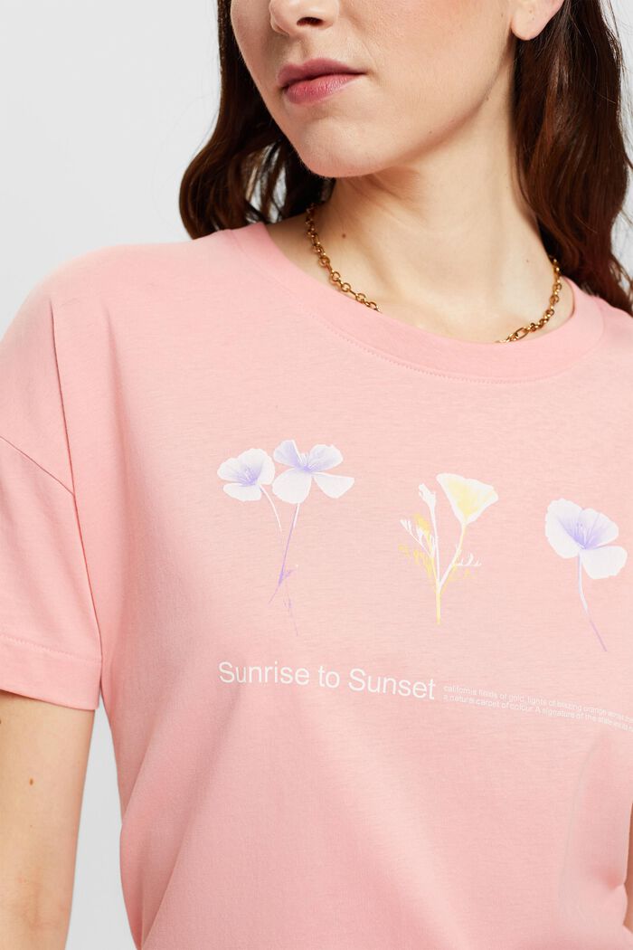胸前花卉印花T恤, 粉紅色, detail image number 4