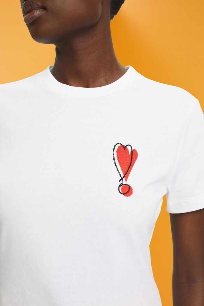 Cotton T-shirt with embroidered heart motif, WHITE, detail image number 2