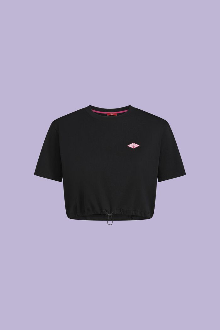 短款LOGO標誌棉質平織布T恤, 黑色, detail image number 5