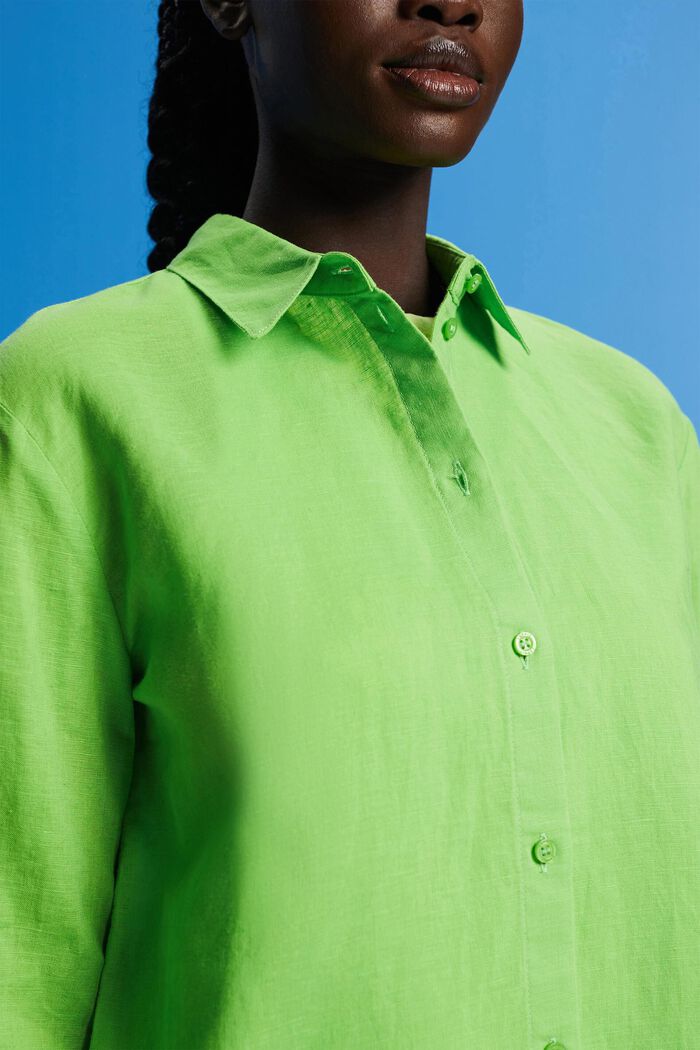 ‌棉麻混紡女裝襯衫, 綠色, detail image number 2