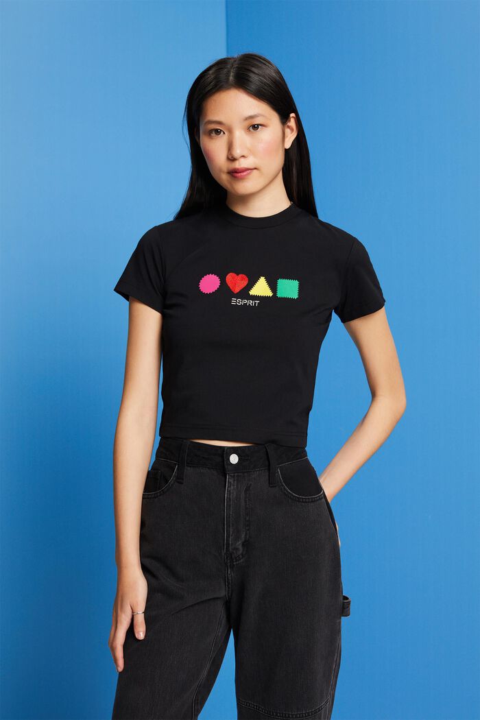Organic cotton T-shirt with geometric print, BLACK, detail image number 4