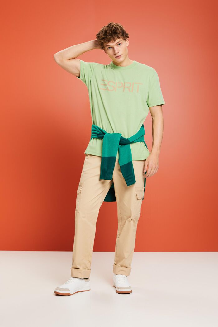 ‌超大廓形棉質平織布LOGO標誌T恤, 淺綠色, detail image number 1