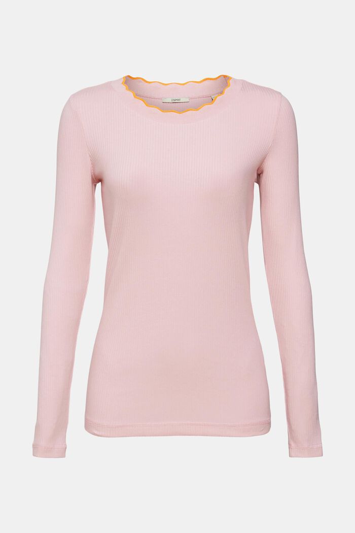 Ribbed long sleeve, stretch cotton, LIGHT PINK, detail image number 2