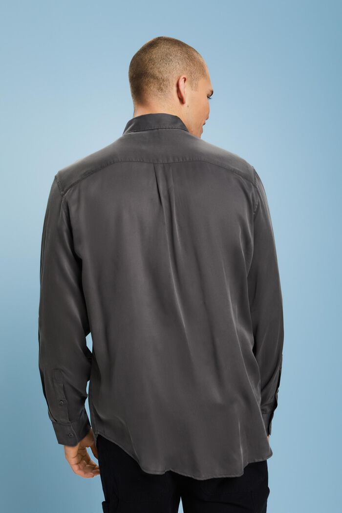 緞面長袖恤衫, 深灰色, detail image number 2