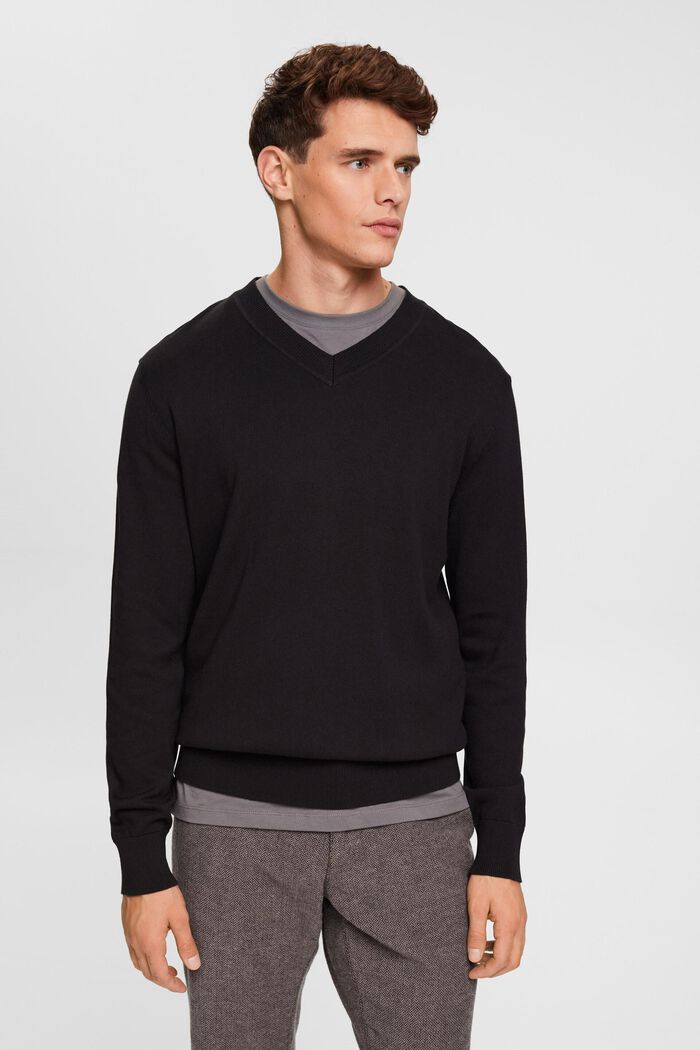 V-neck knit sweater, BLACK, detail image number 0