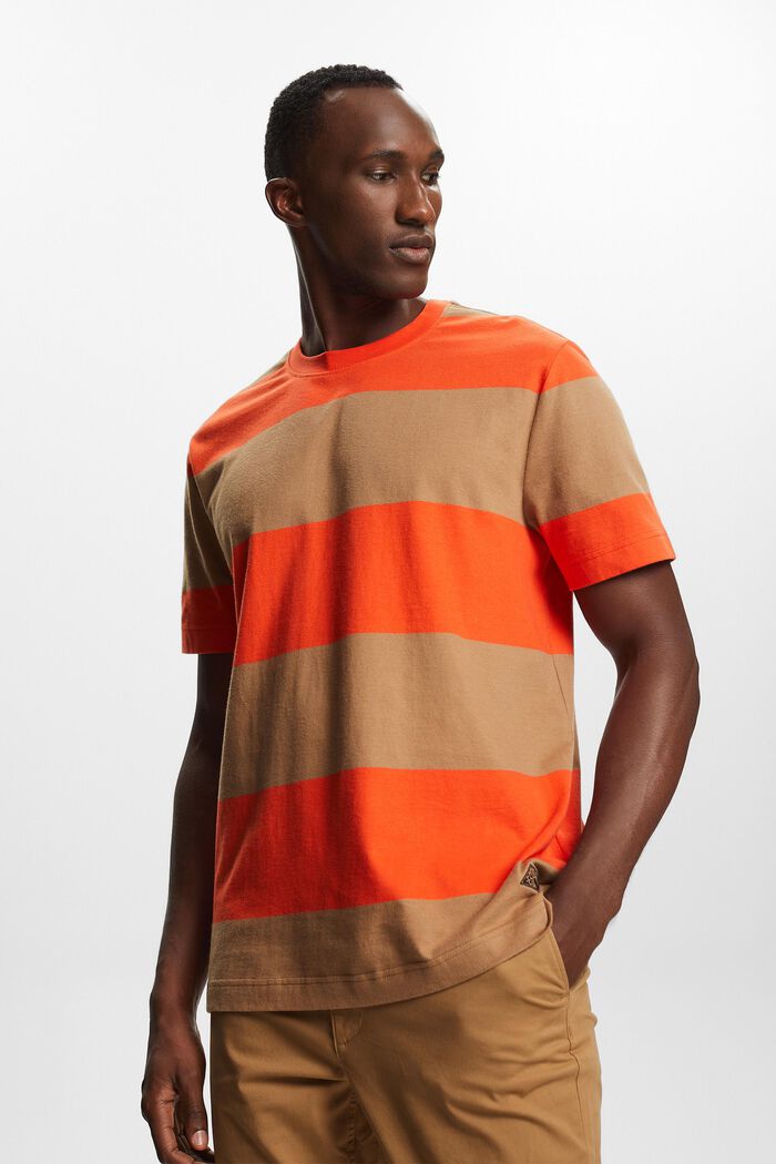 條紋LOGO標誌細節T恤, 橙色, detail image number 0