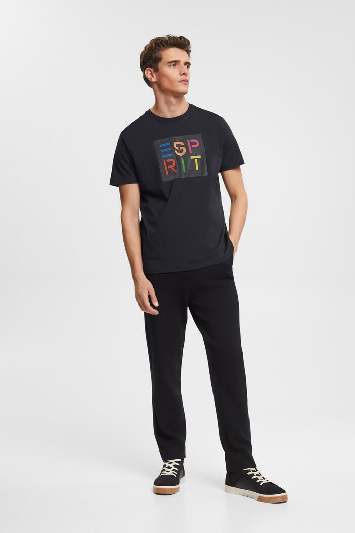 T-shirt with an appliquéd logo, organic cotton, BLACK, detail image number 4