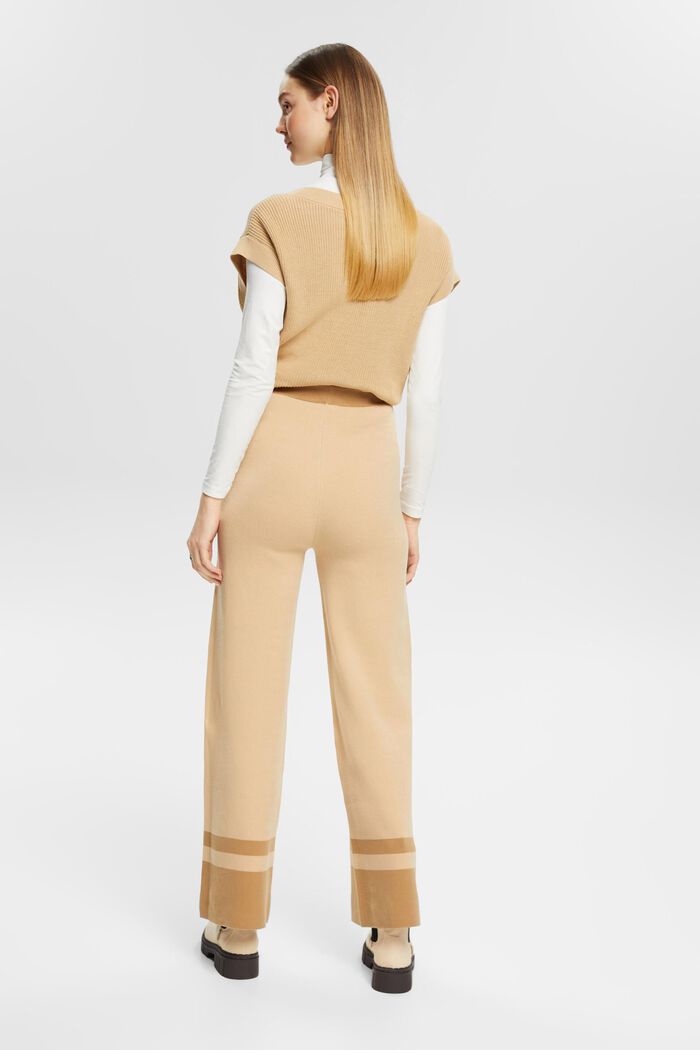 Two-Tone Wide Leg Knit Pants, SAND, detail image number 3