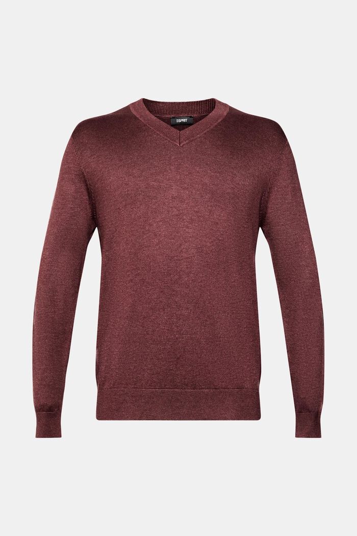 V-neck knit sweater, BORDEAUX RED, detail image number 5