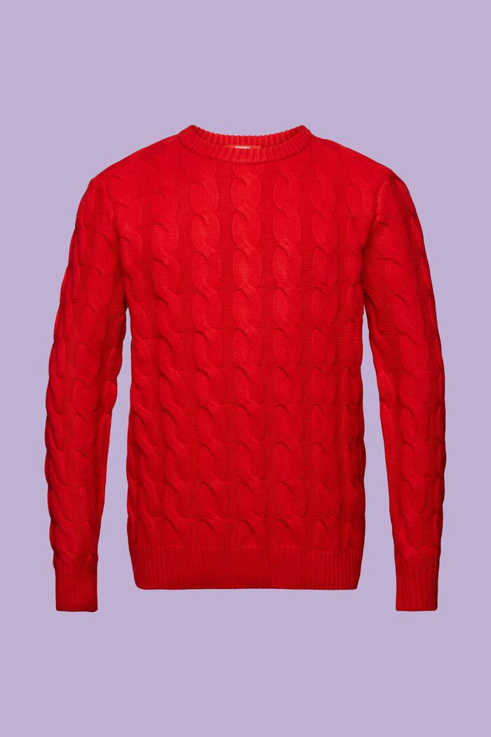 ‌羊毛絞花針織衫, 深紅色, detail image number 7