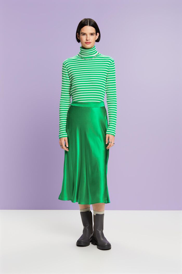 ‌絲質中長款半身裙, 綠色, detail image number 1