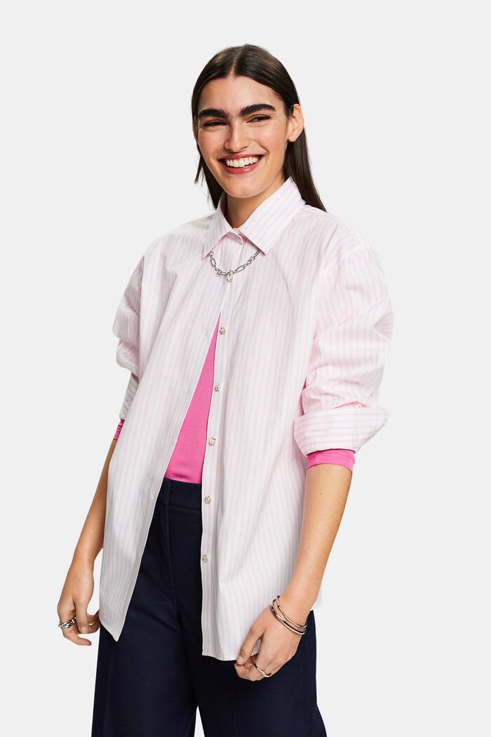 Striped Poplin Shirt, 淺粉紅色, detail image number 0