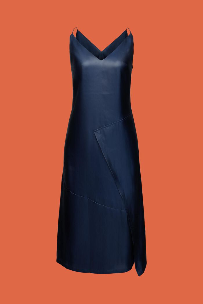 後背扭結交叉金屬光感吊帶連身裙, 海軍藍, detail image number 6