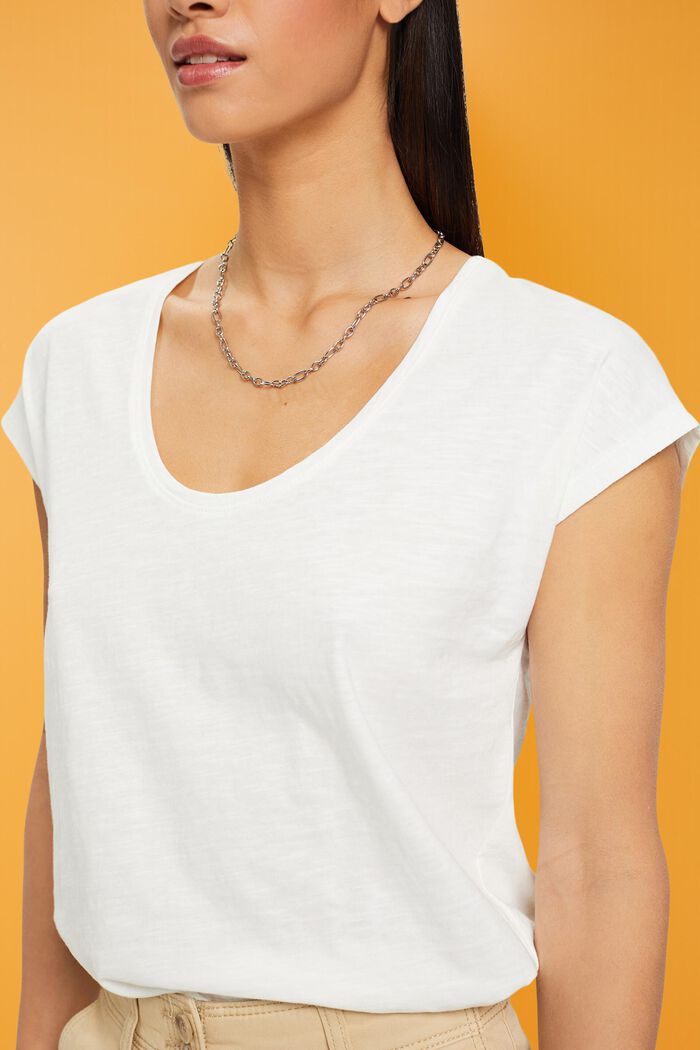 U-neck cotton t-shirt, OFF WHITE, detail image number 2