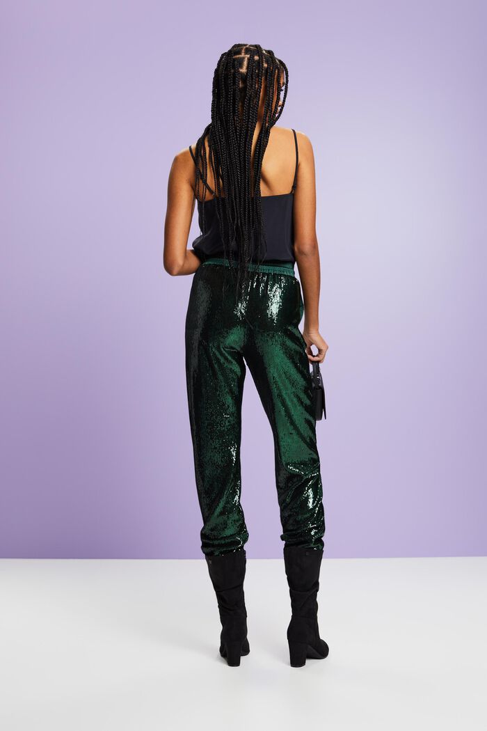 Sequined Satin Pants, EMERALD GREEN, detail image number 3