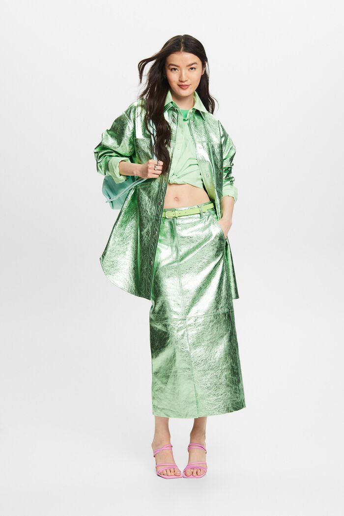 金屬光感皮革半身裙, 淺湖水綠色, detail image number 1