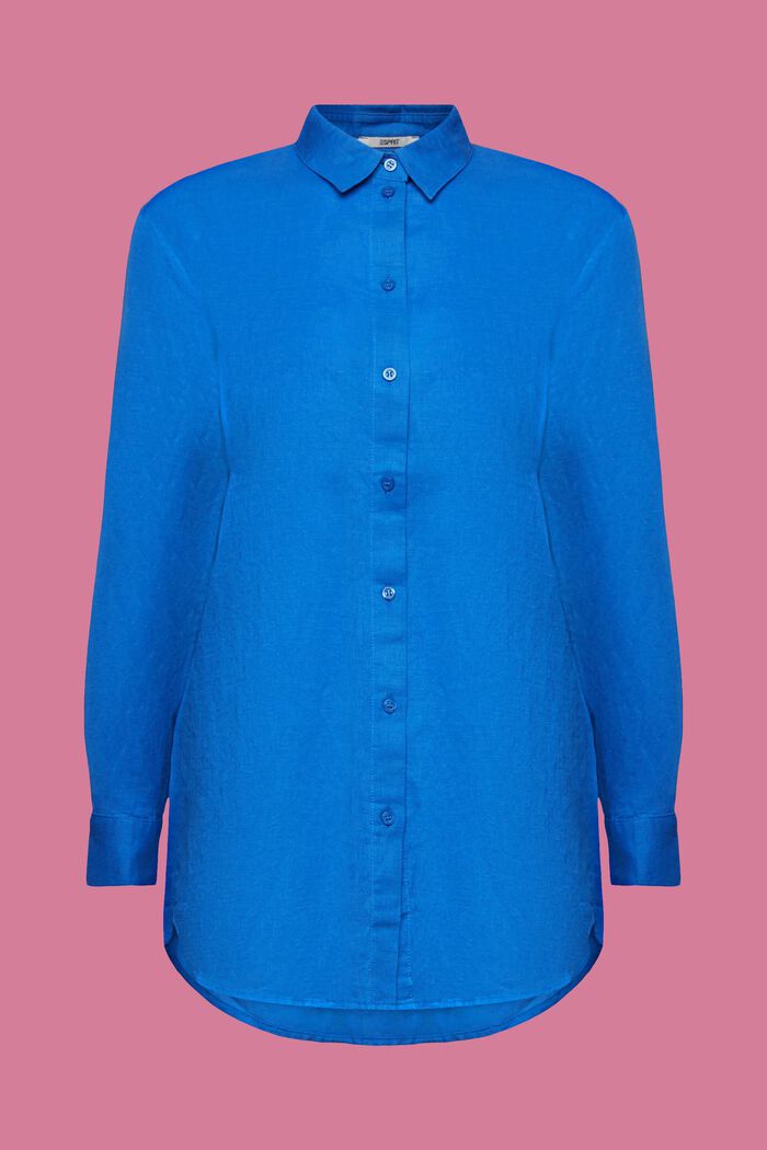 ‌棉麻混紡女裝襯衫, 藍色, detail image number 6