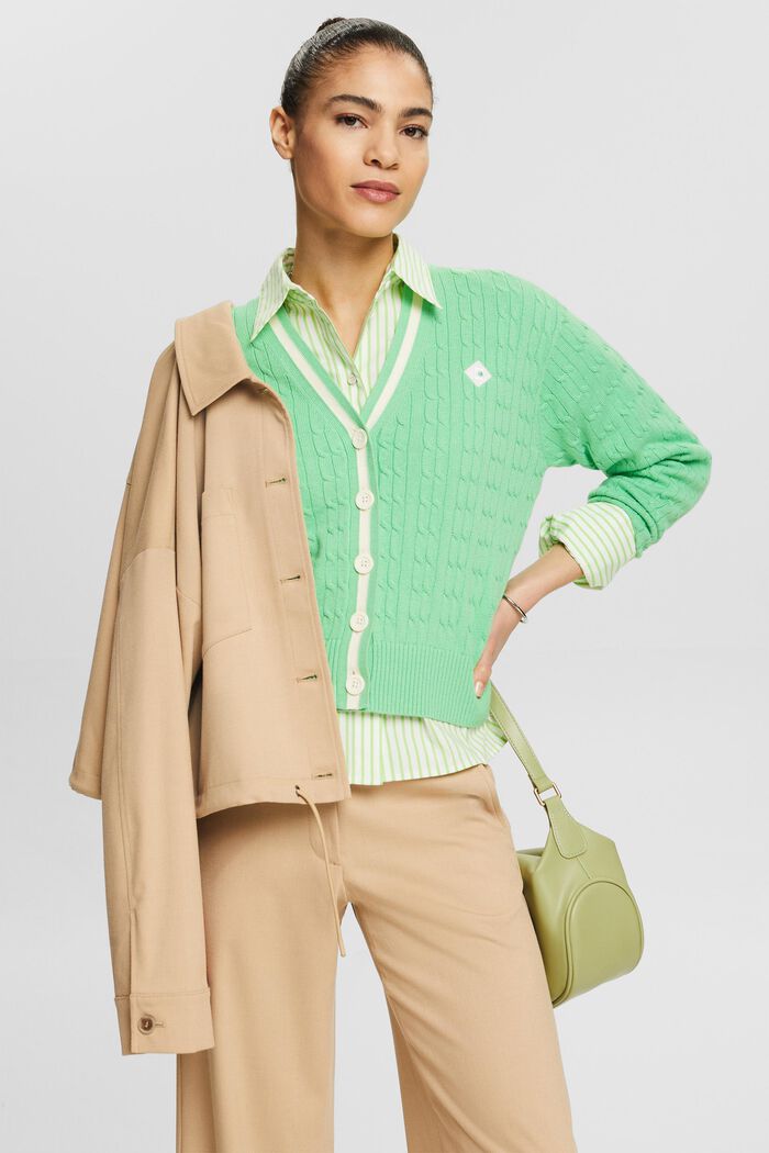 V領絞花針織開衫, 淺綠色, detail image number 4
