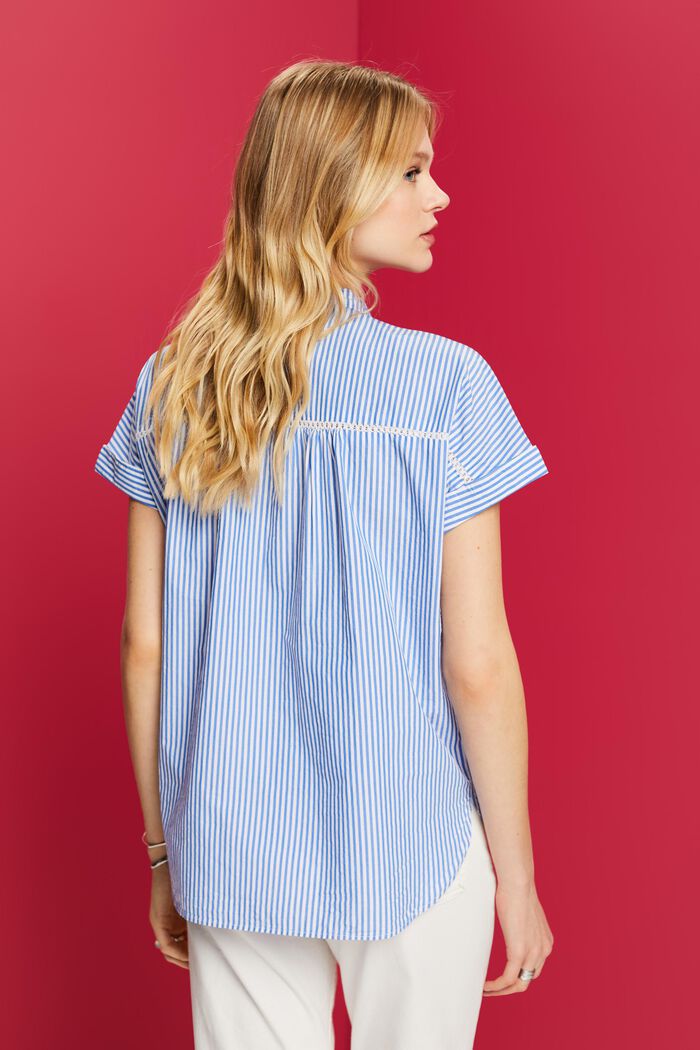 100%純棉條紋短袖女衫, 藍色, detail image number 3