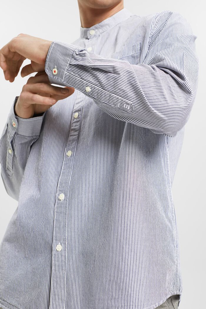 棉質立領細條紋恤衫, 海軍藍, detail image number 2