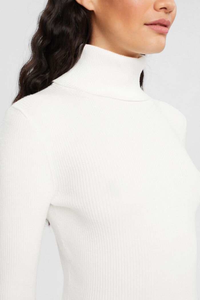 Roll neck ribbed viscose sweater, OFF WHITE, detail image number 0